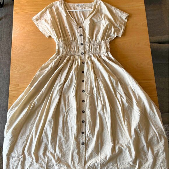 Madewell Button Front V-neck Tan Midi Dress | Easy Fit - Picture 4 of 7